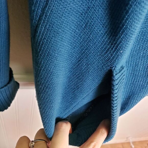 Women's Blue Knitted Cotton Long Tunic Zip Up Cold Weather Jacket Size XL - Picture 8 of 10